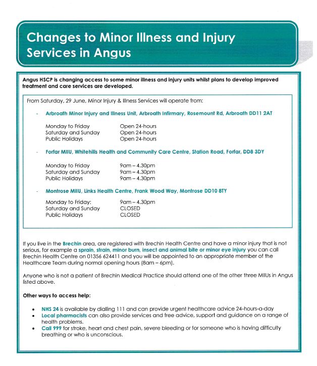 MINOR ILLNESS AND INJURY SERVICES from 29th June 2019